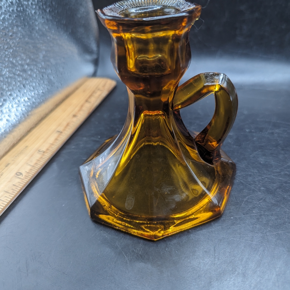 Vintage Amber Glass Candle Holders Set - Picture 7 of 10